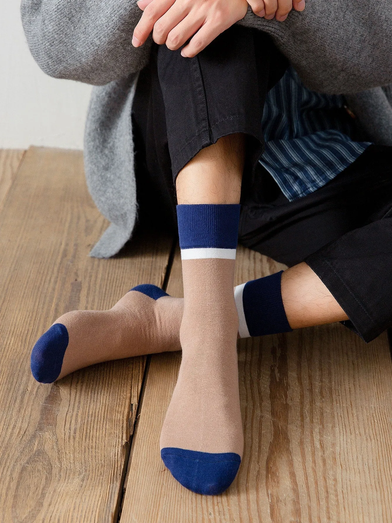 7pairs Men Colorblock Crew Socks