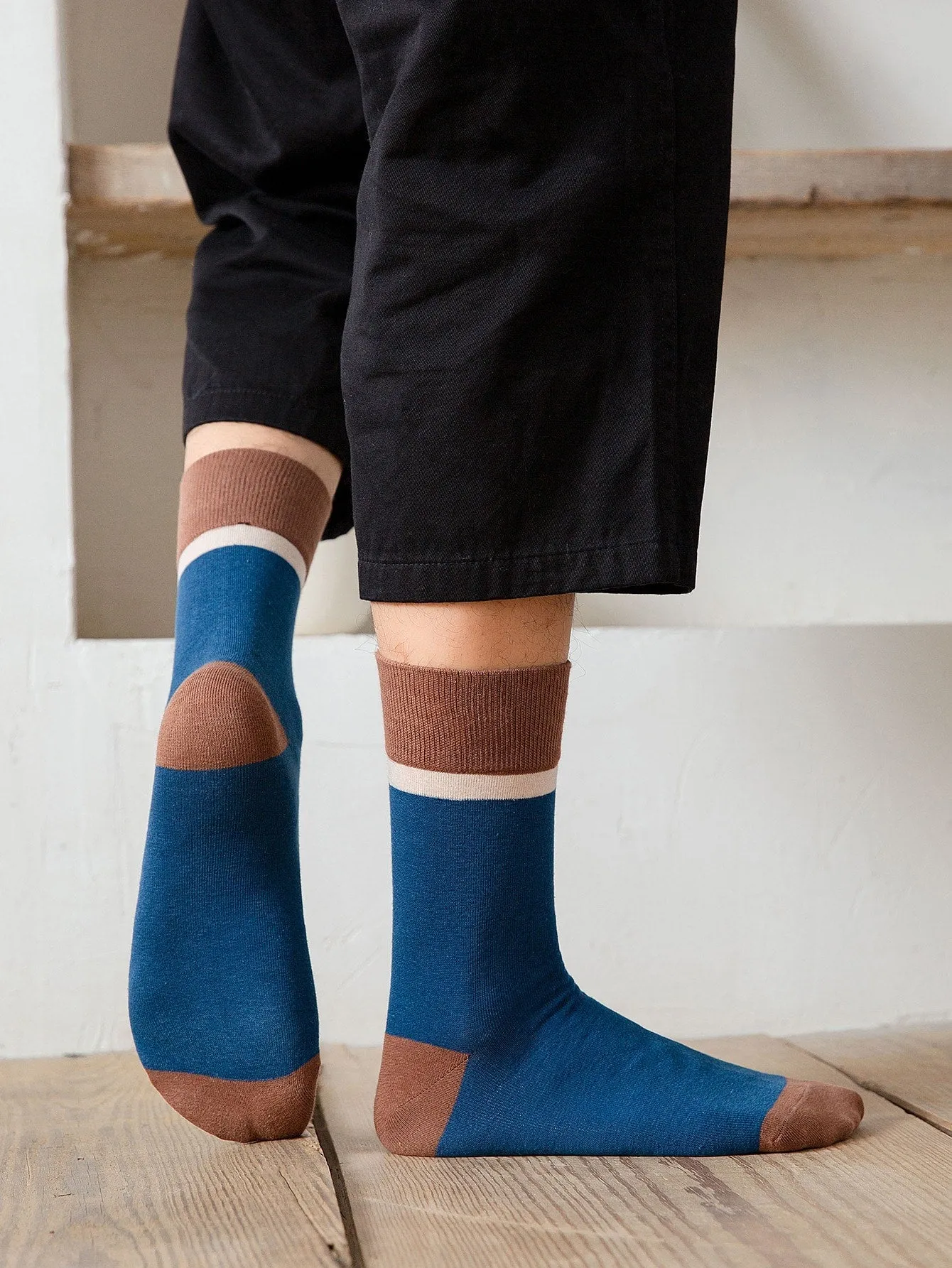 7pairs Men Colorblock Crew Socks