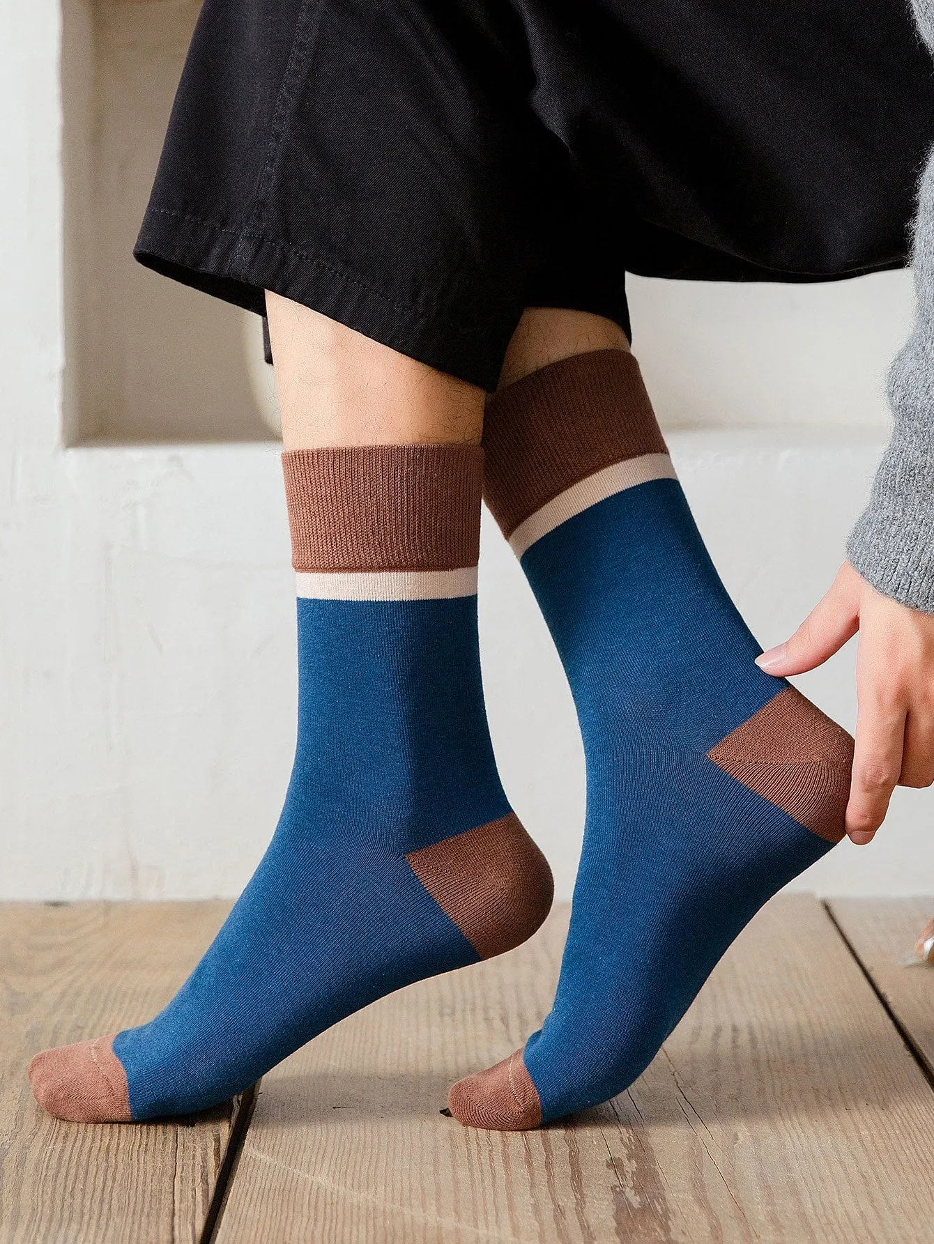 7pairs Men Colorblock Crew Socks