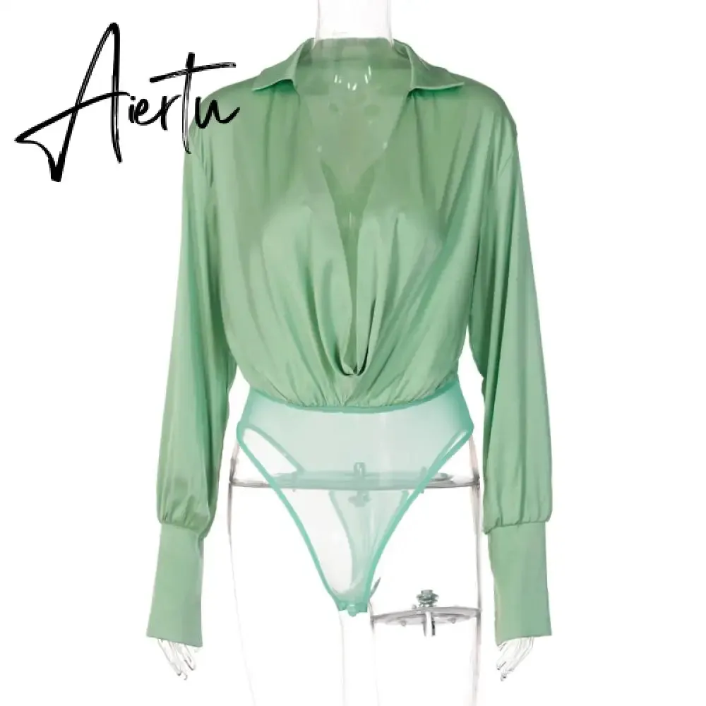 Aiertu Women Fashion Revealing Bodycon Slim Solid Swing Collar Long Sleeves Mini Dress Fall Clothing Sexy Streetwear