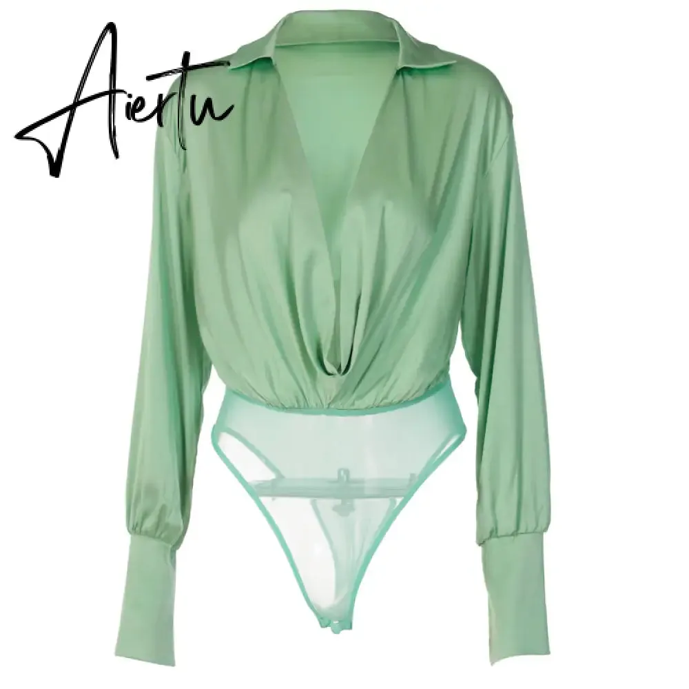 Aiertu Women Fashion Revealing Bodycon Slim Solid Swing Collar Long Sleeves Mini Dress Fall Clothing Sexy Streetwear