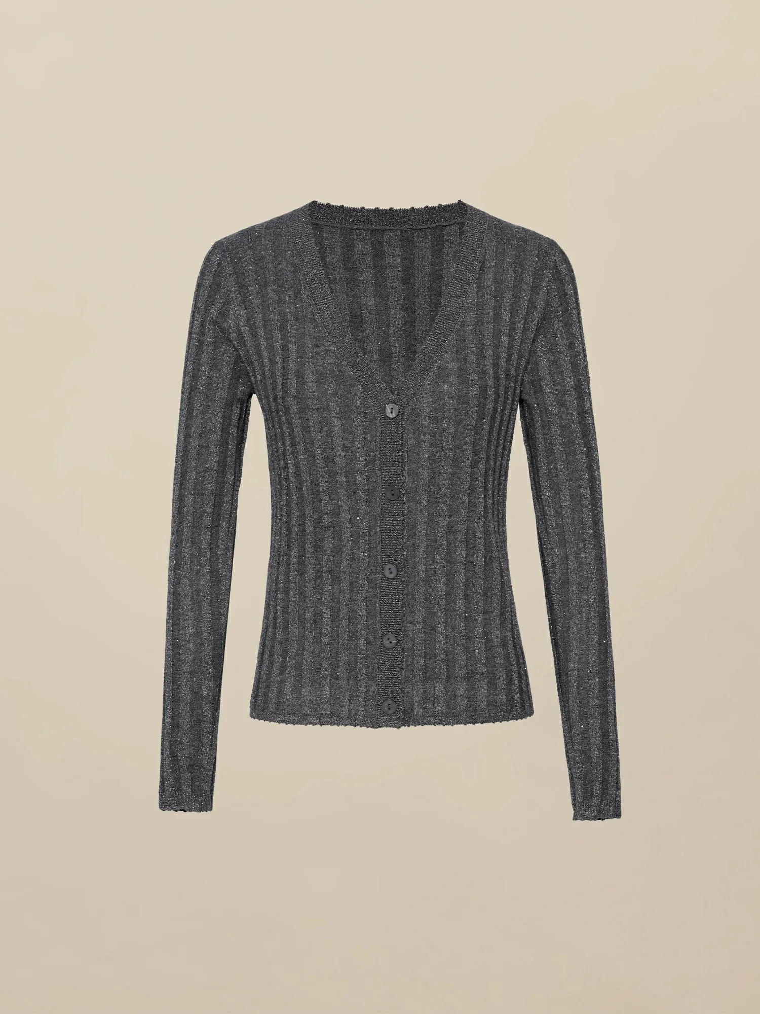 Amoretu Wool V-Neck Long-Sleeved Sequin Knitted Cardigan