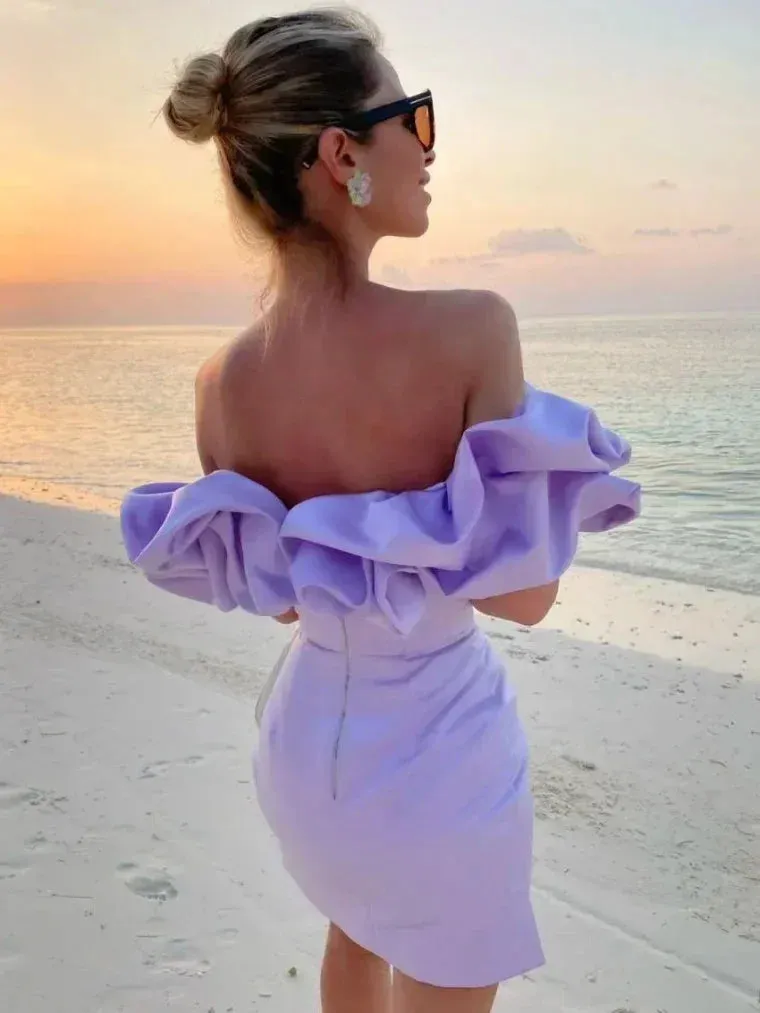 Amozae-hoco dresses -2024 Spring Women Ruffles Slash Neck Bodycon Package Hip Party Dress Sexy Streetwear Backless Strapless Mini Evening Dresses Y2K