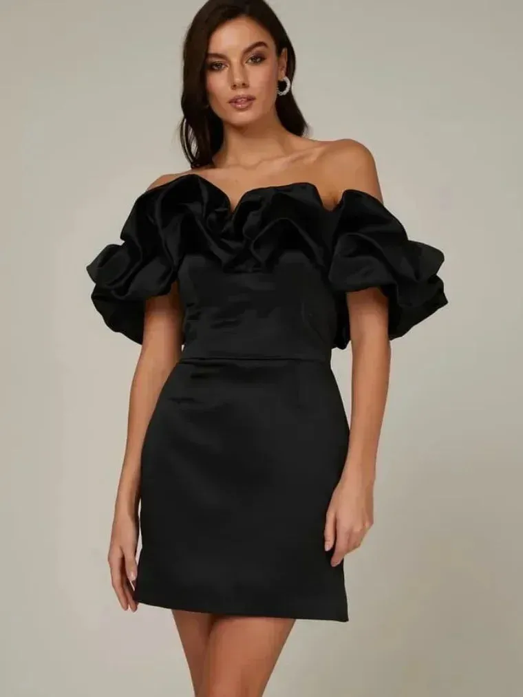 Amozae-hoco dresses -2024 Spring Women Ruffles Slash Neck Bodycon Package Hip Party Dress Sexy Streetwear Backless Strapless Mini Evening Dresses Y2K