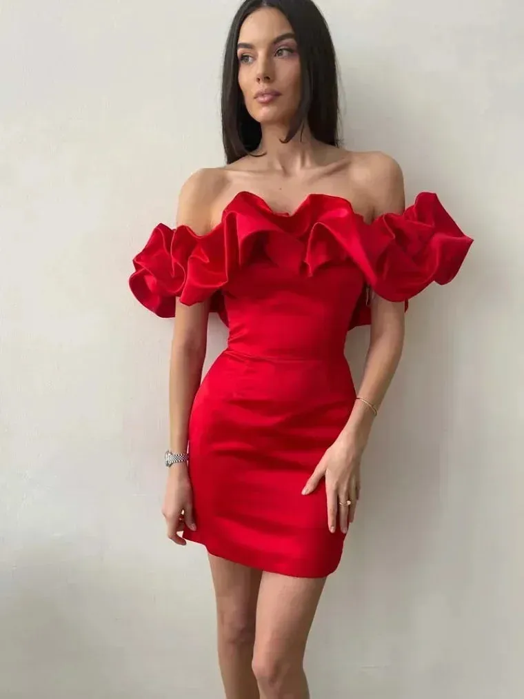 Amozae-hoco dresses -2024 Spring Women Ruffles Slash Neck Bodycon Package Hip Party Dress Sexy Streetwear Backless Strapless Mini Evening Dresses Y2K