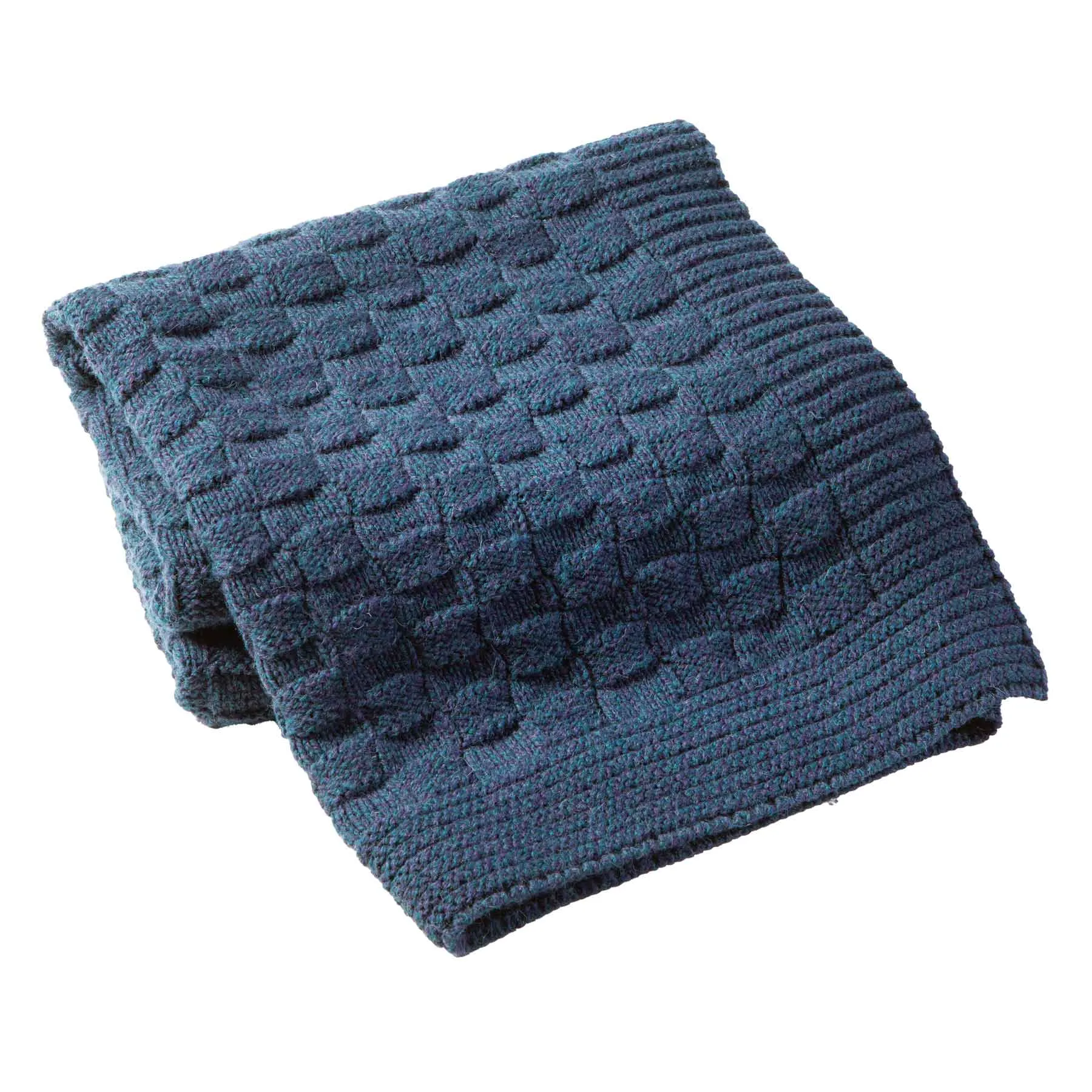 Aran Checkered Throw Blanket- Blue
