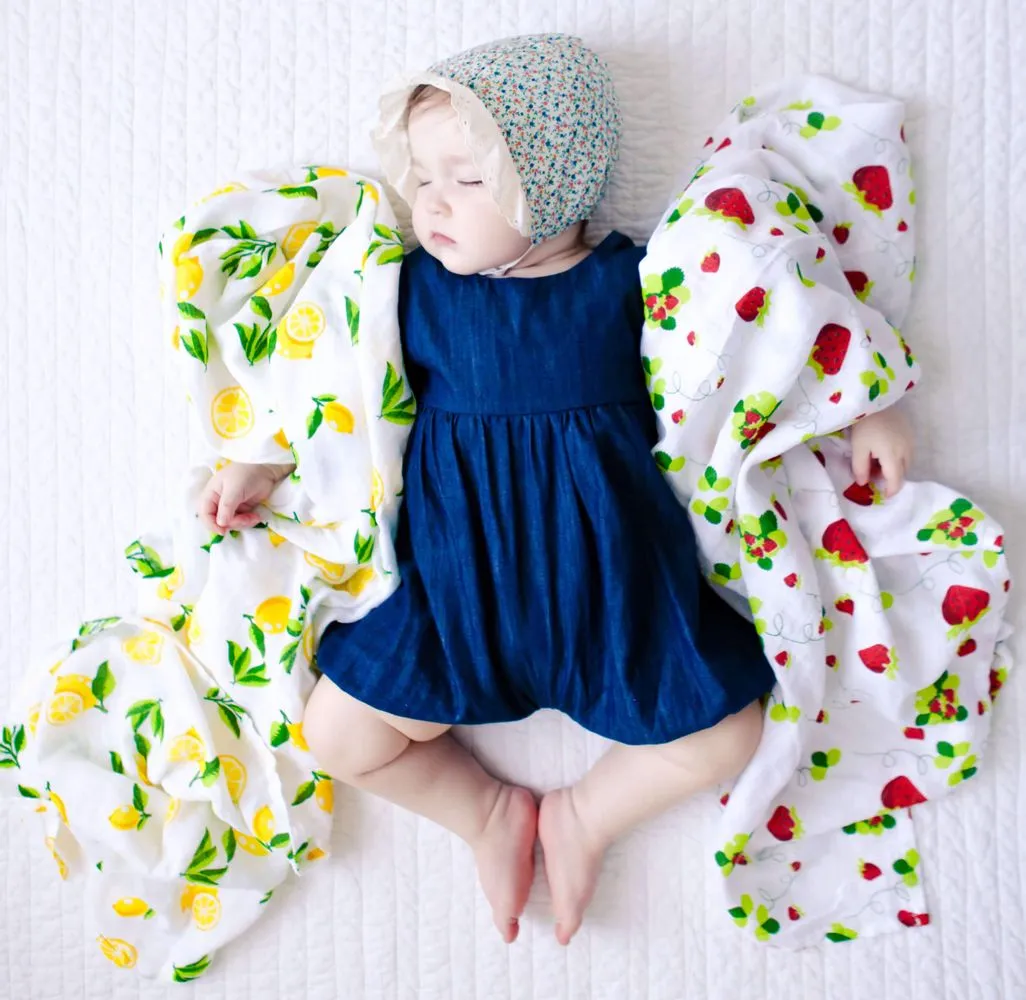Bambo Muslin Swaddle Blanket Set of 2, Lemon and Strawberry Prints