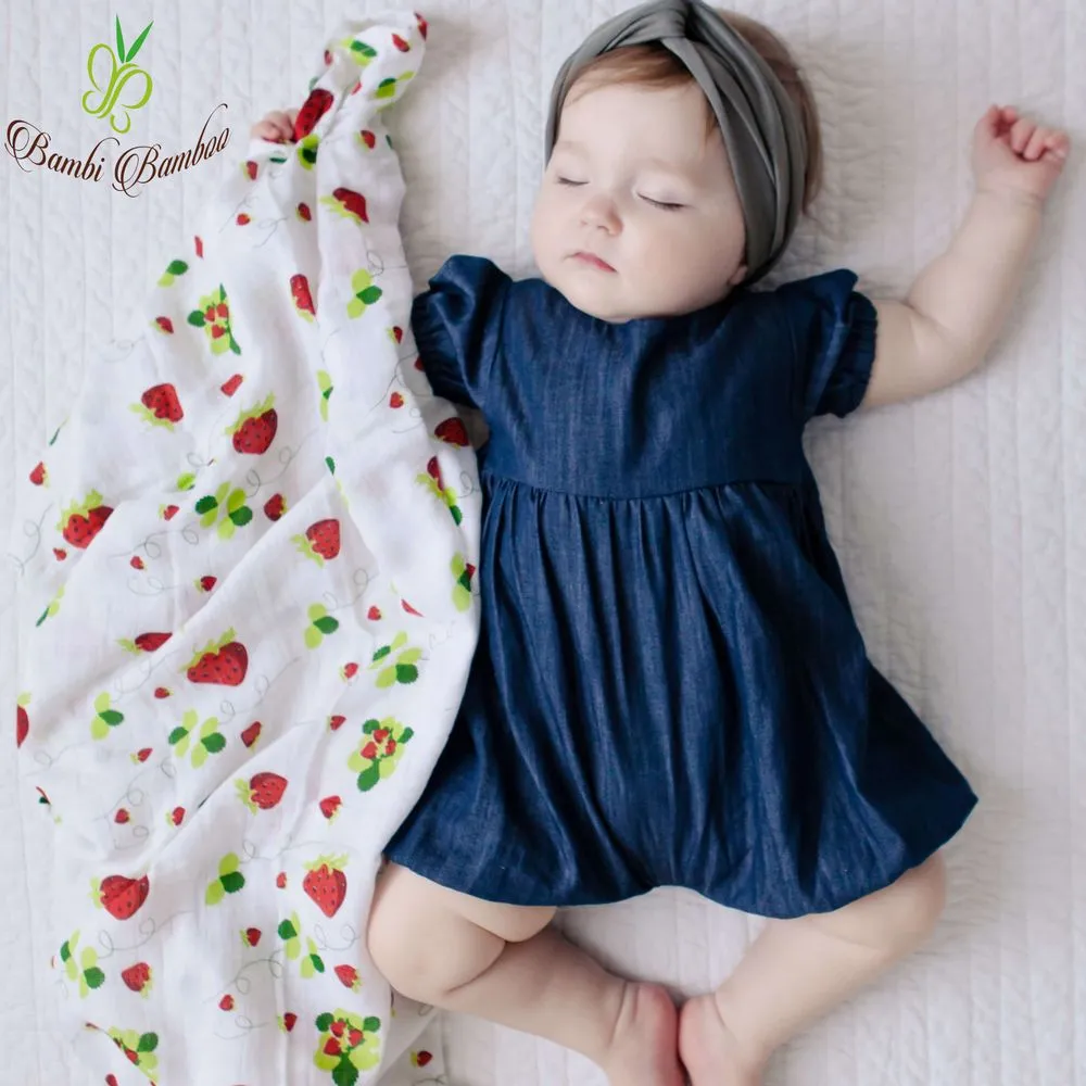 Bambo Muslin Swaddle Blanket Set of 2, Lemon and Strawberry Prints