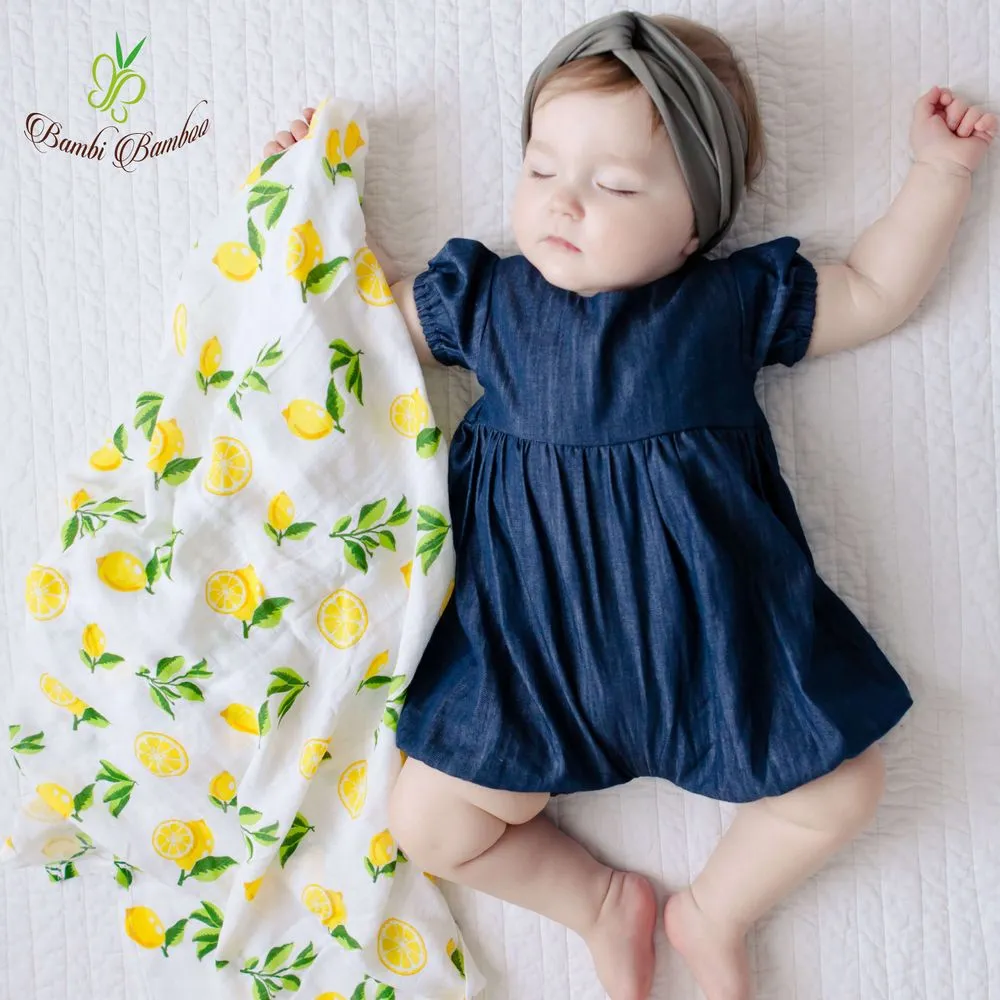 Bambo Muslin Swaddle Blanket Set of 2, Lemon and Strawberry Prints