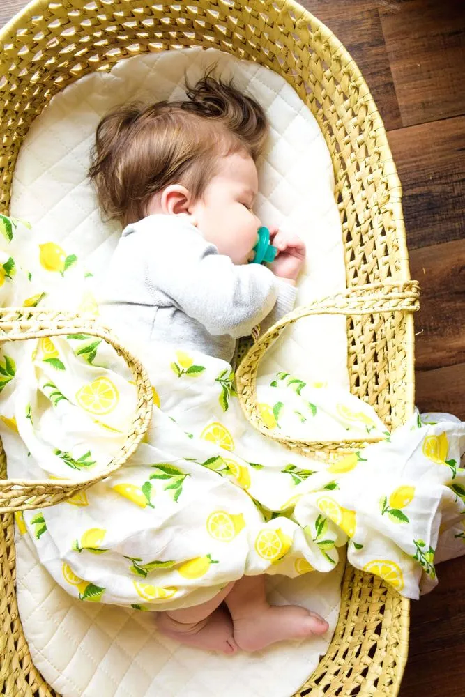 Bambo Muslin Swaddle Blanket Set of 2, Lemon and Strawberry Prints