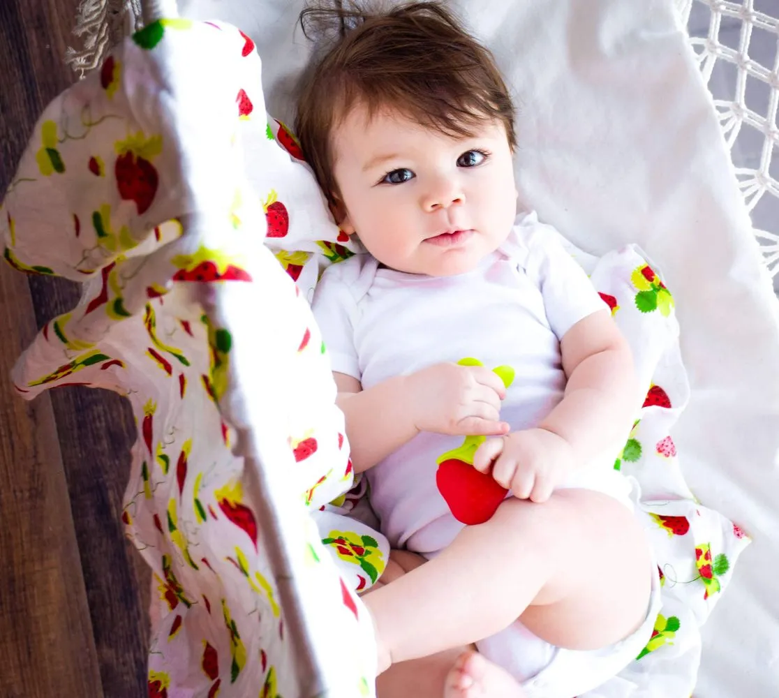Bambo Muslin Swaddle Blanket Set of 2, Lemon and Strawberry Prints