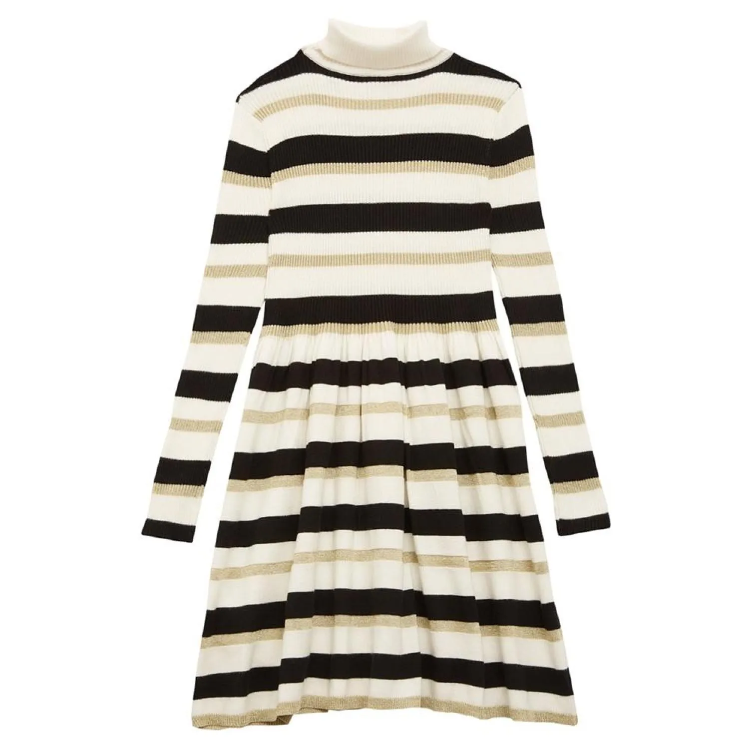 Big Girls Sweater Knit Lurex Fit and Flare Turtleneck Stripped Dress