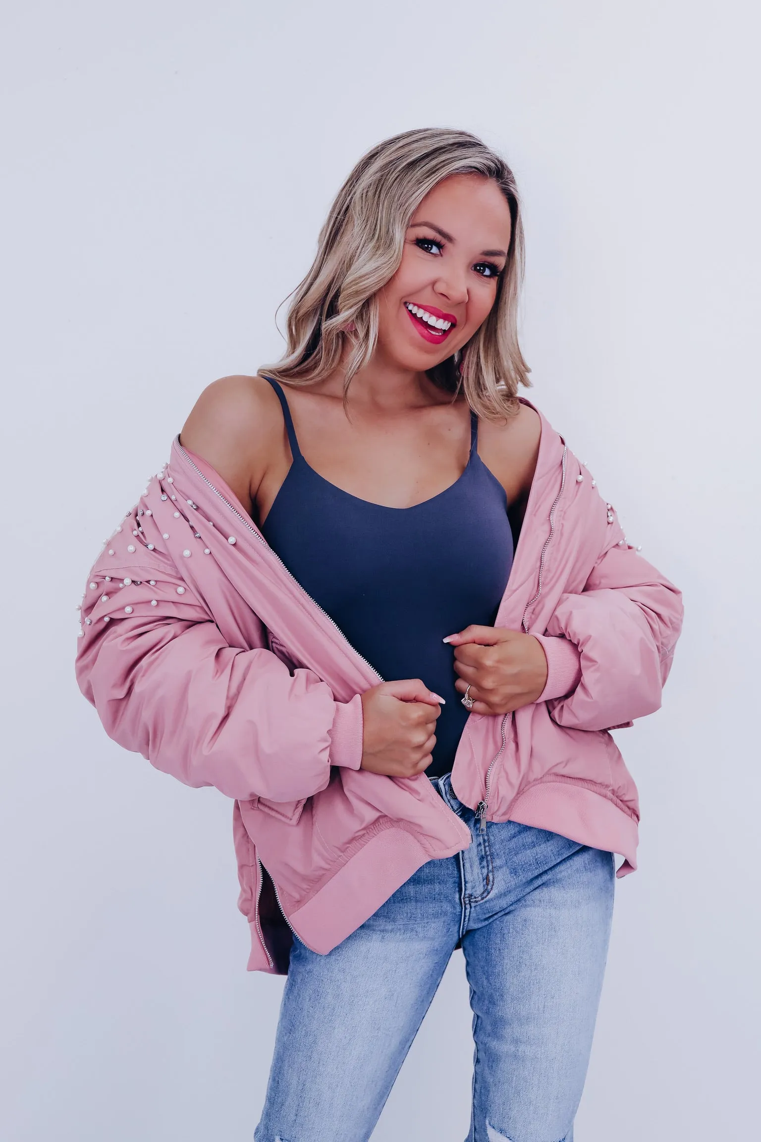 Bismarck Bejeweled Bomber Jacket - Pink