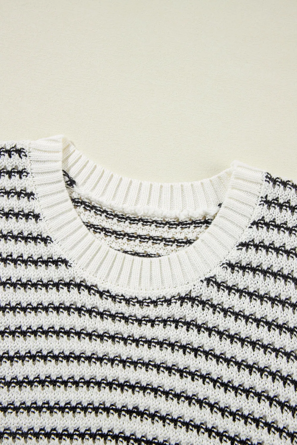 Black Stripe Ribbed Trim Loose Fit Knitted Sweater Vest