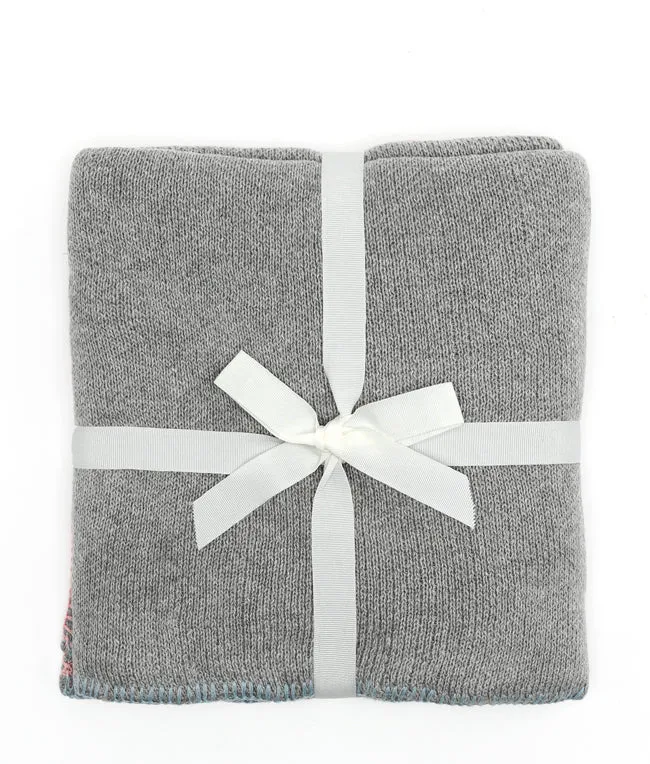Blanket Stitch Baby Blanket-Baby Blue Pink
