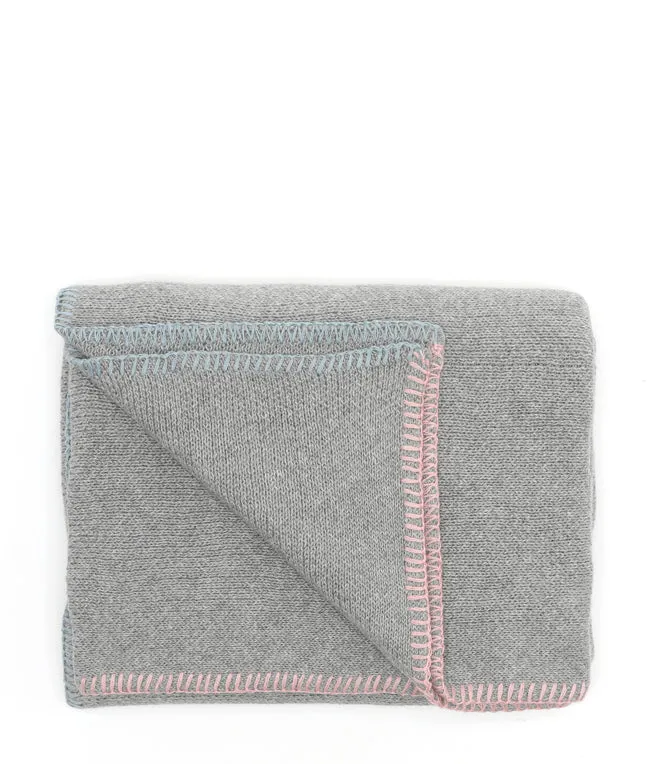 Blanket Stitch Baby Blanket-Baby Blue Pink
