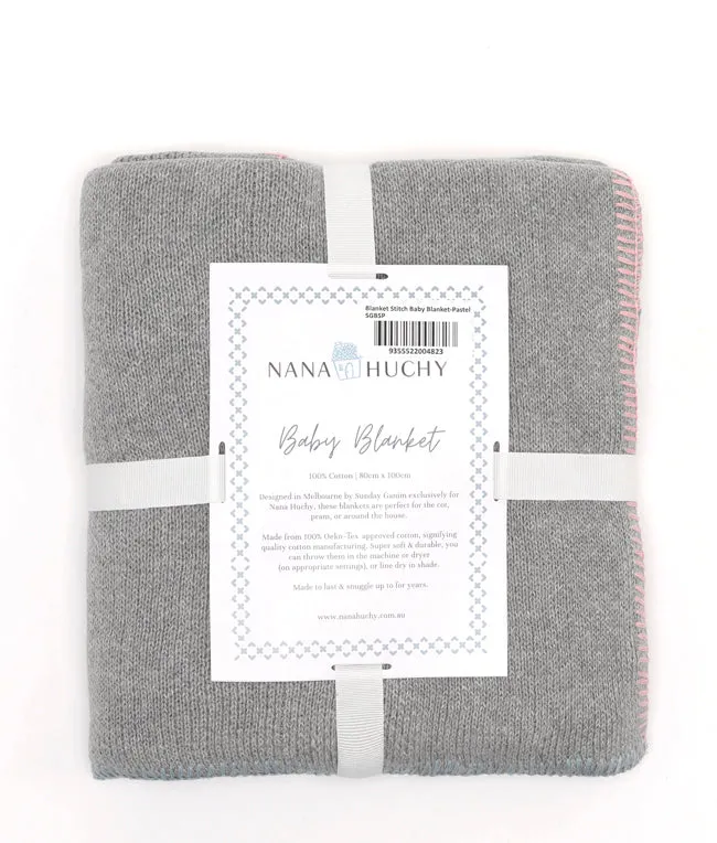 Blanket Stitch Baby Blanket-Baby Blue Pink