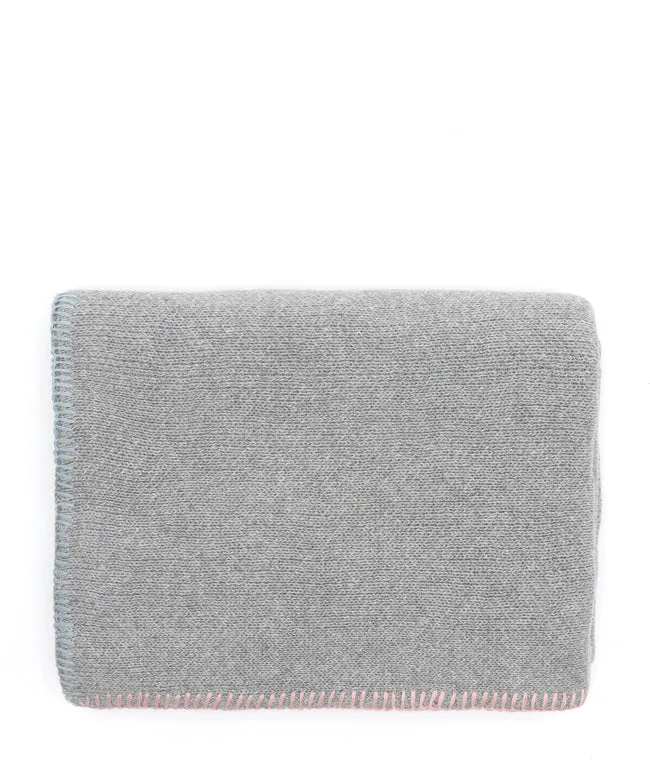 Blanket Stitch Baby Blanket-Baby Blue Pink