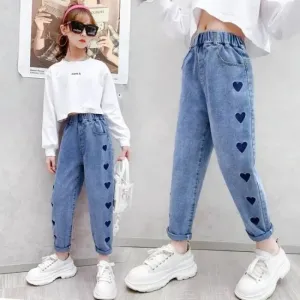 Casual Kids Baby Girls Cowboy Pants Spring Autumn Baby Girls Printing Jeans Kids Girls Children Clothing Kids Baby Girl Jeans