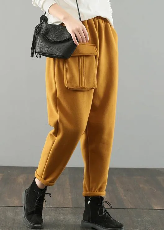 Classy yellow vintage pockets harem pants Gifts wild pants