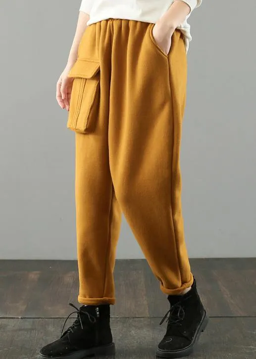 Classy yellow vintage pockets harem pants Gifts wild pants