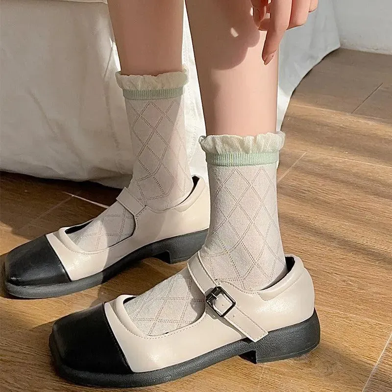 Cotton Frily Crew Socks | Mesh Socks with Ruffle | Cute Outfits