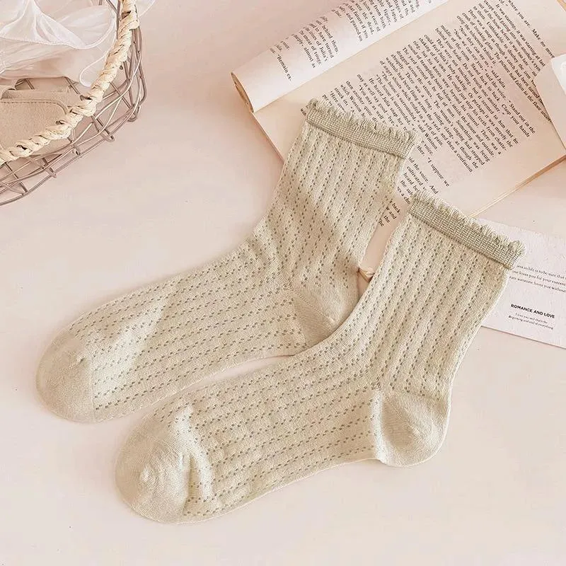 Cotton Frily Crew Socks | Mesh Socks with Ruffle | Cute Outfits