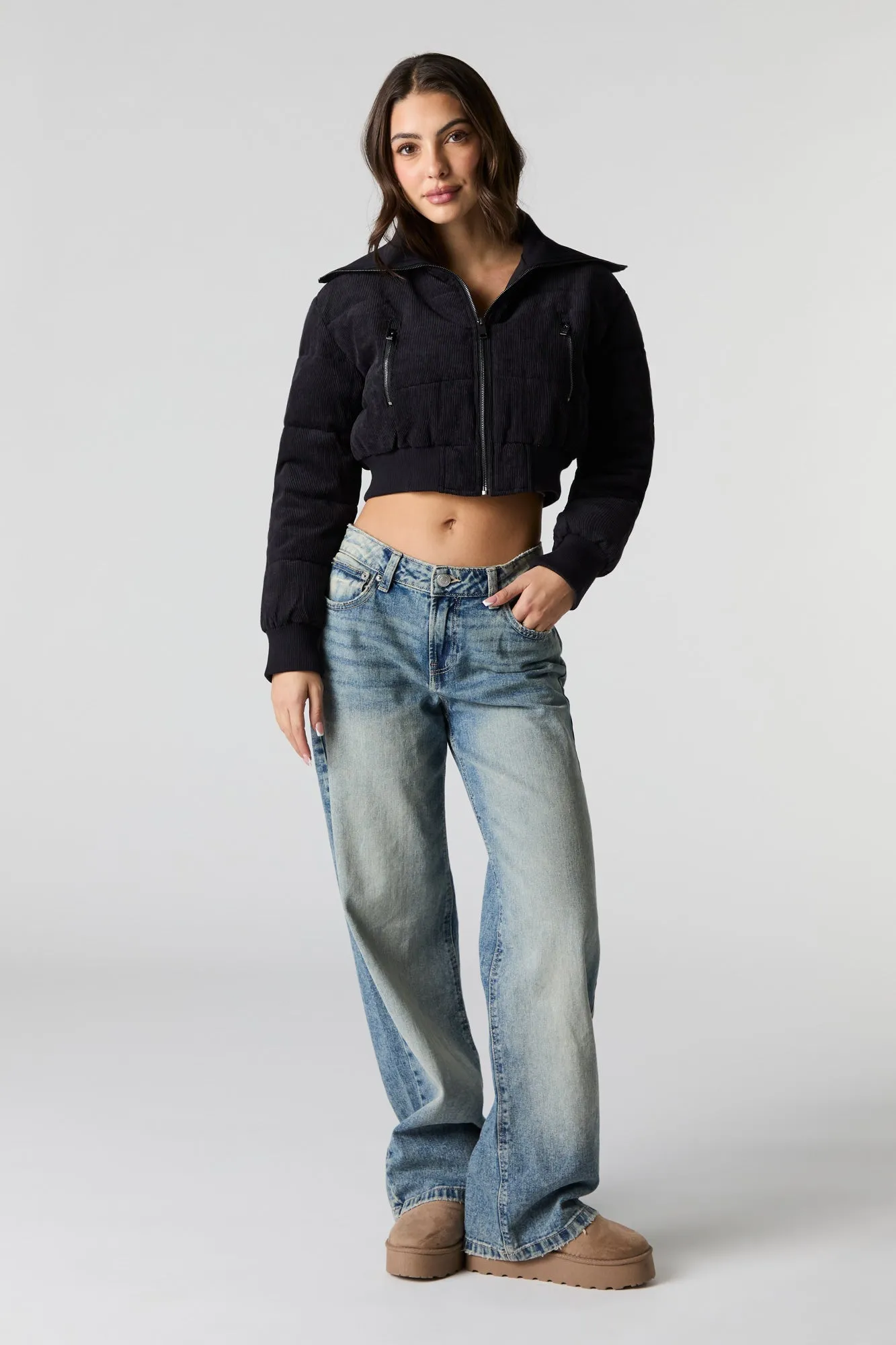 Cropped Corduroy Puffer Jacket
