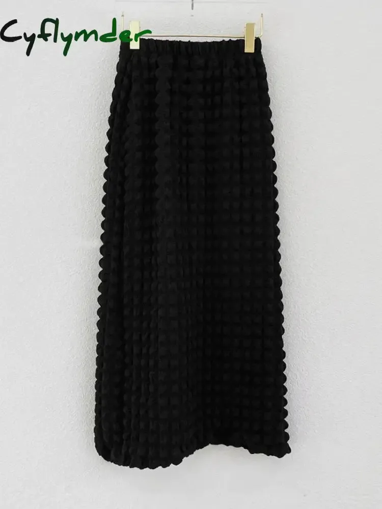 Cyflymder Korean Style Chic Pop Bubble Plaid Long One Step Skirts for Women Spring Summer Autumn Lady Elegant Slim Skirt