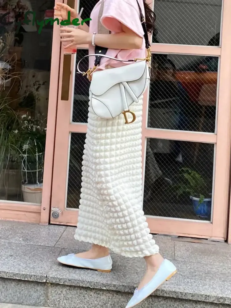 Cyflymder Korean Style Chic Pop Bubble Plaid Long One Step Skirts for Women Spring Summer Autumn Lady Elegant Slim Skirt