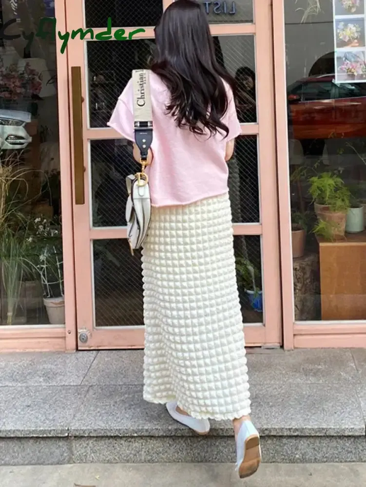 Cyflymder Korean Style Chic Pop Bubble Plaid Long One Step Skirts for Women Spring Summer Autumn Lady Elegant Slim Skirt
