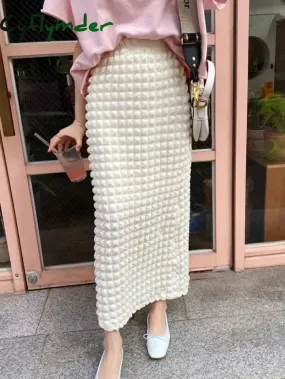 Cyflymder Korean Style Chic Pop Bubble Plaid Long One Step Skirts for Women Spring Summer Autumn Lady Elegant Slim Skirt