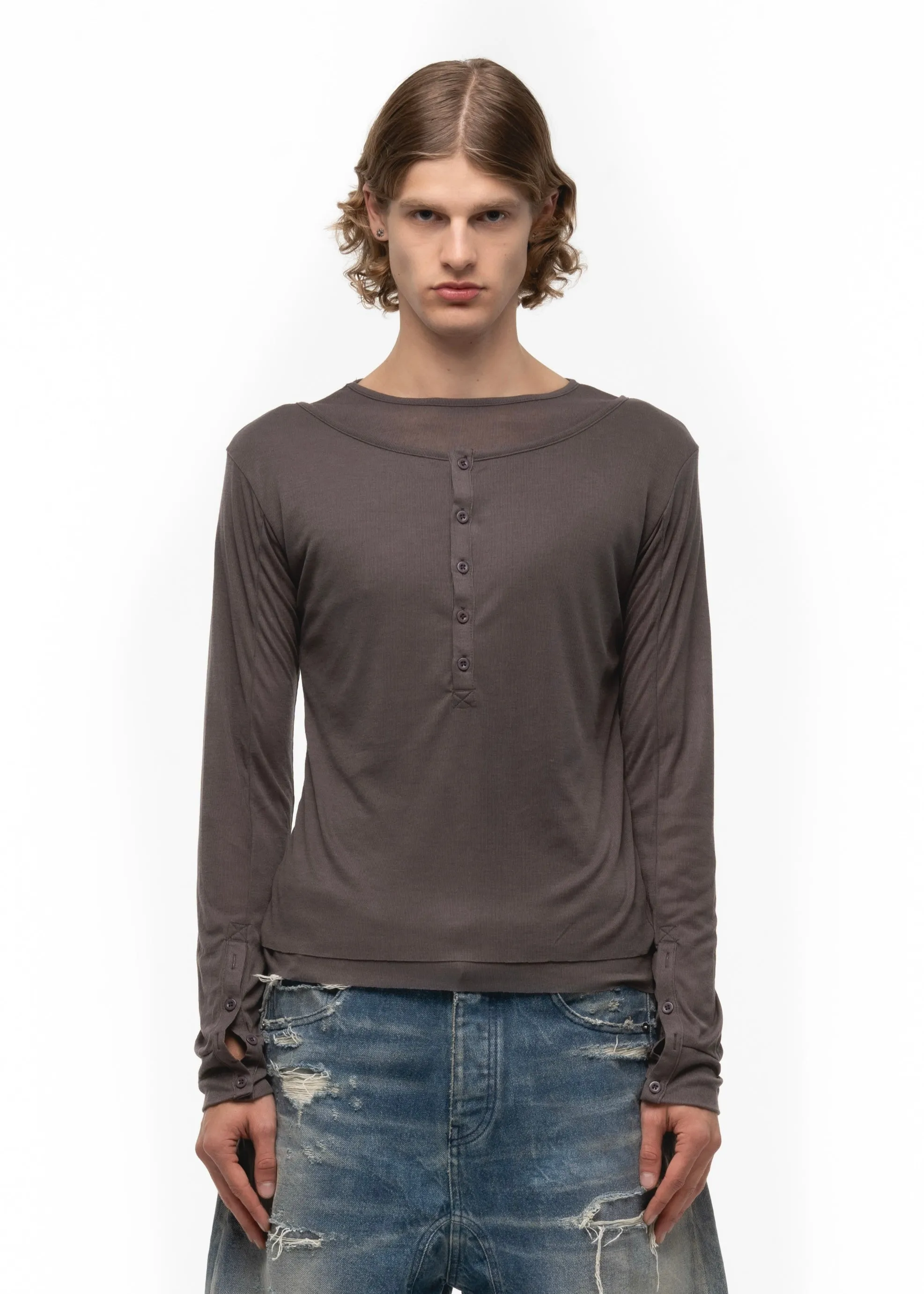 DOUBLE-LAYERED BURGUNDY BUTTON LONGSLEEVE