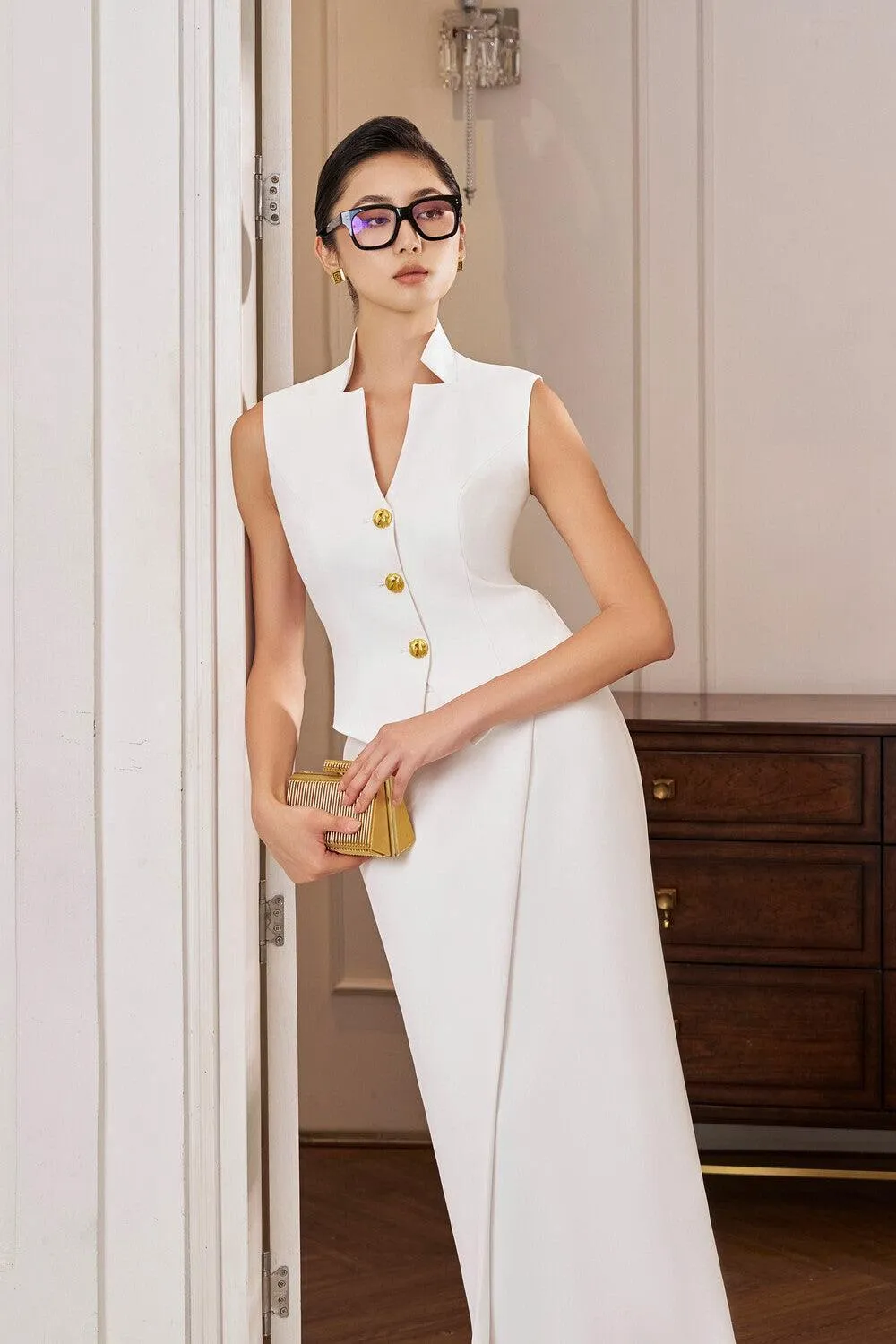 Edith Cropped V-Neck Gabardine Vest