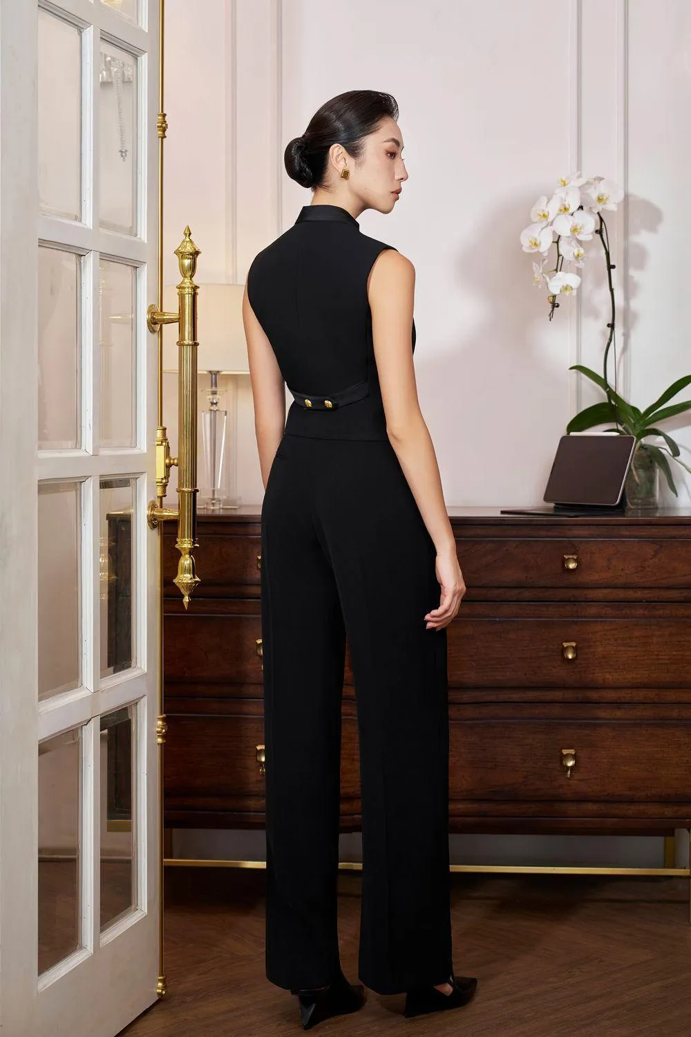 Edith Cropped V-Neck Gabardine Vest