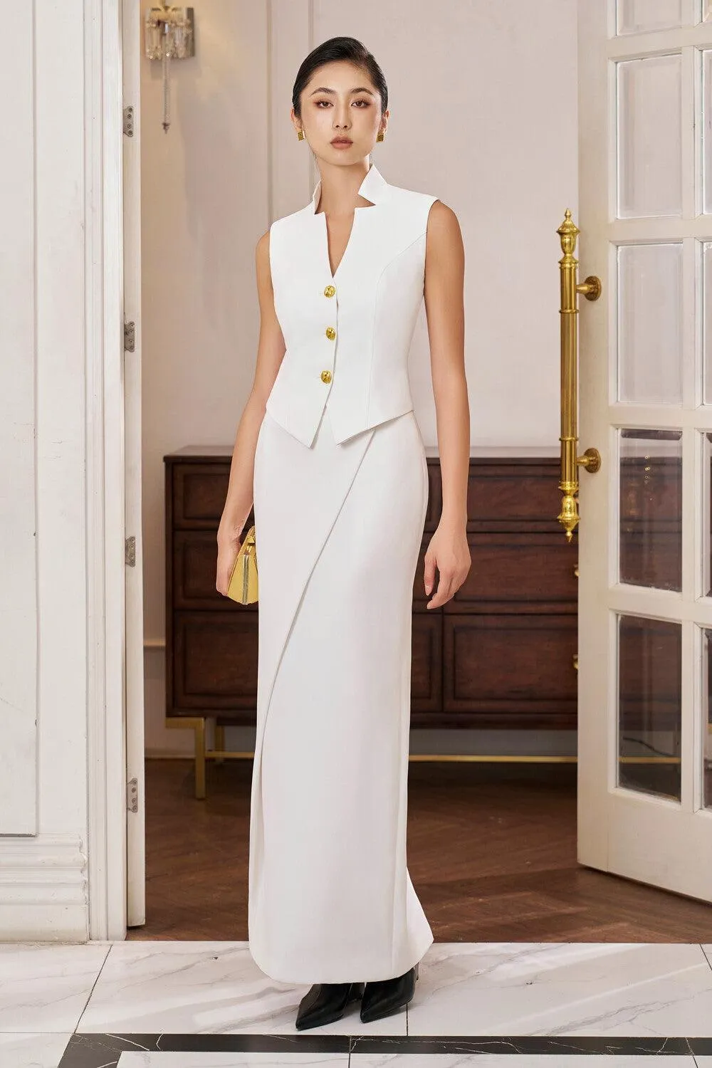 Edith Cropped V-Neck Gabardine Vest