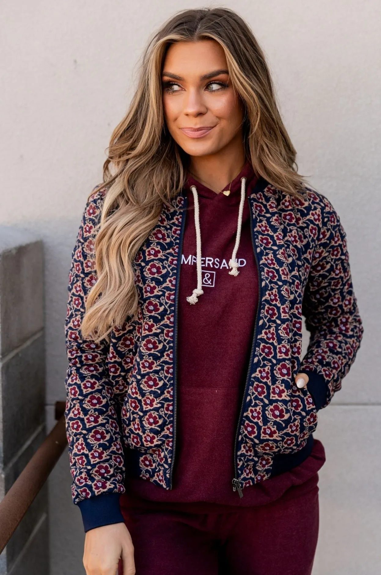 Flower Bomber Jacket - Blue