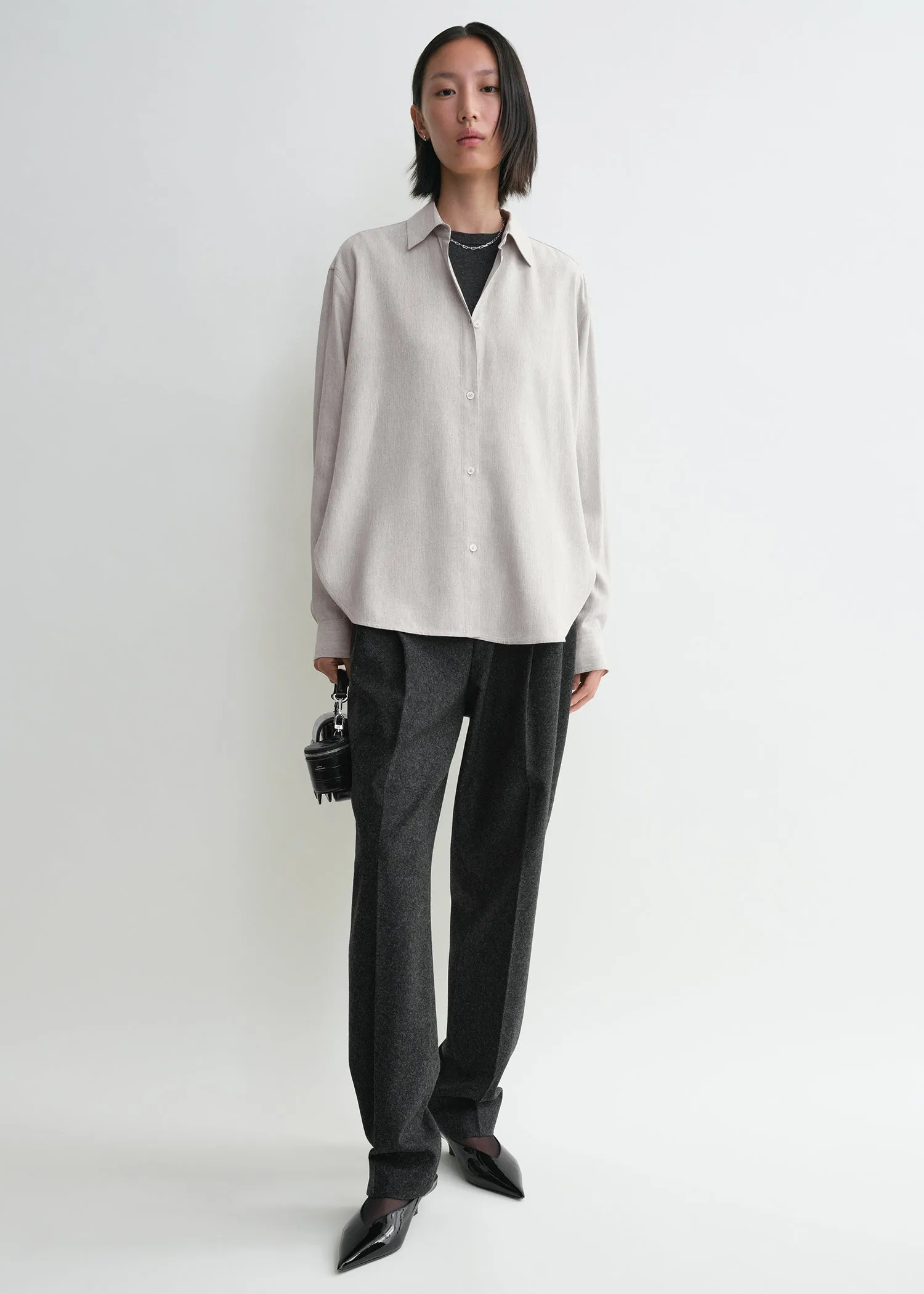 Fluid viscose-blend shirt pale grey mélange