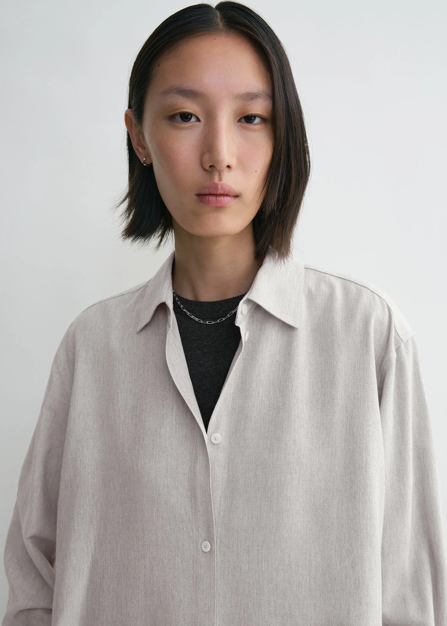 Fluid viscose-blend shirt pale grey mélange
