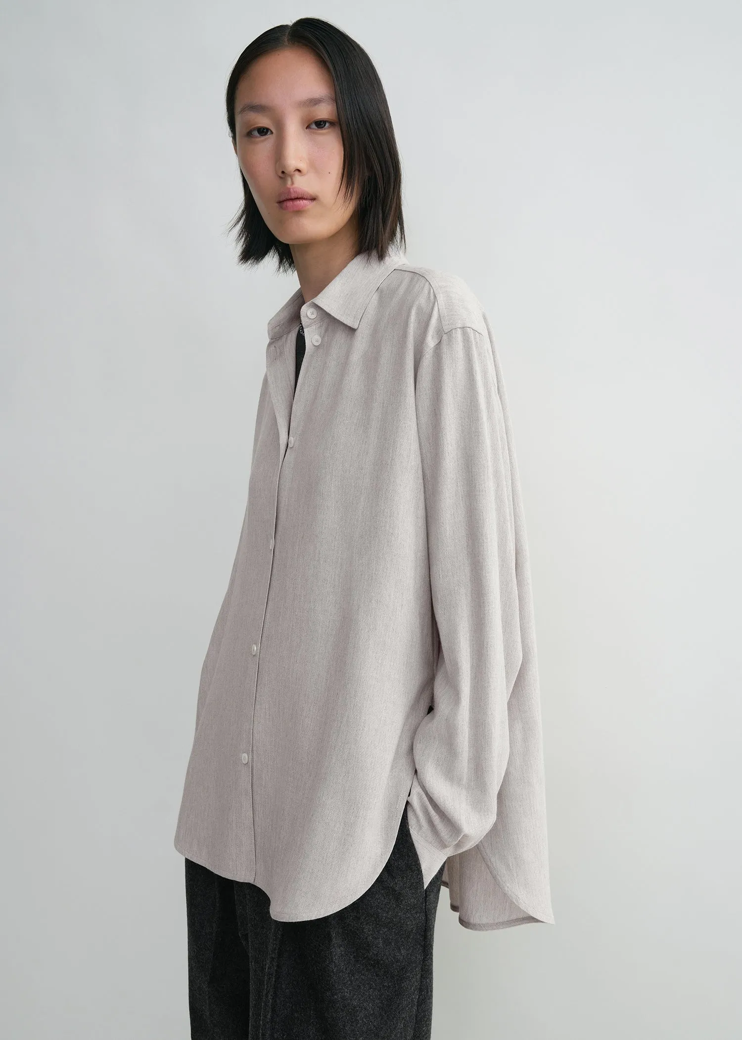 Fluid viscose-blend shirt pale grey mélange