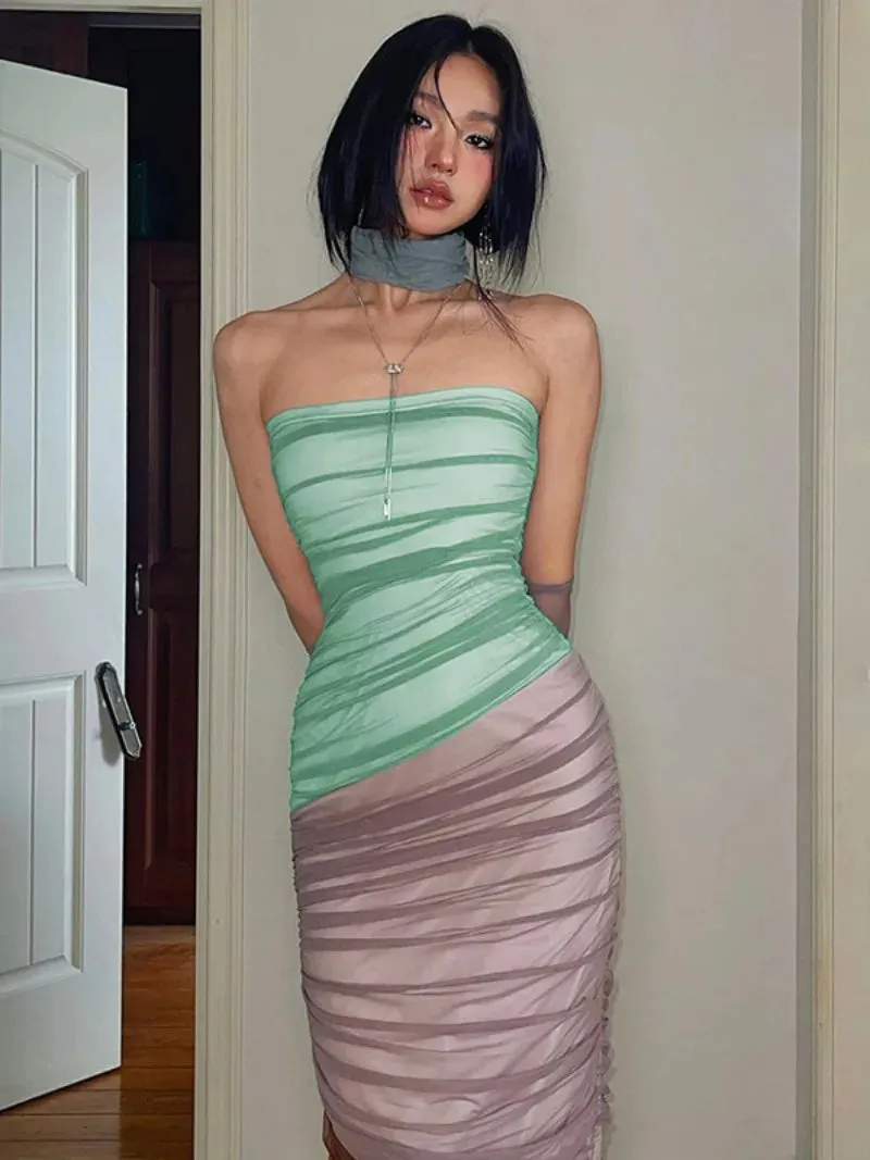 Girlary 2024 Autumn Fashion Sleeveless Bodycon Print Evening Dresses Women Elegant Strapless High Waist Backless Long Party Prom Dress
