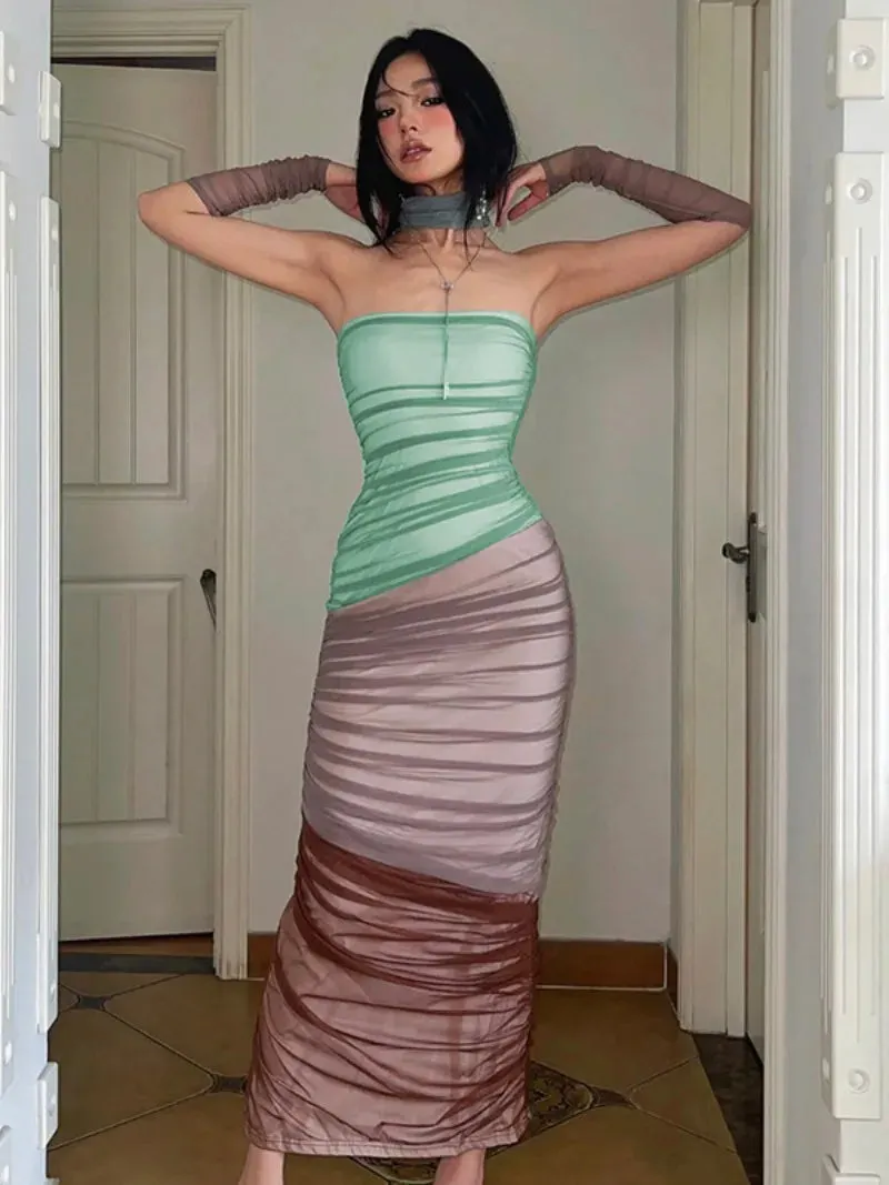 Girlary 2024 Autumn Fashion Sleeveless Bodycon Print Evening Dresses Women Elegant Strapless High Waist Backless Long Party Prom Dress