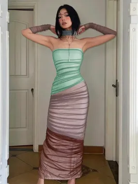 Girlary 2024 Autumn Fashion Sleeveless Bodycon Print Evening Dresses Women Elegant Strapless High Waist Backless Long Party Prom Dress