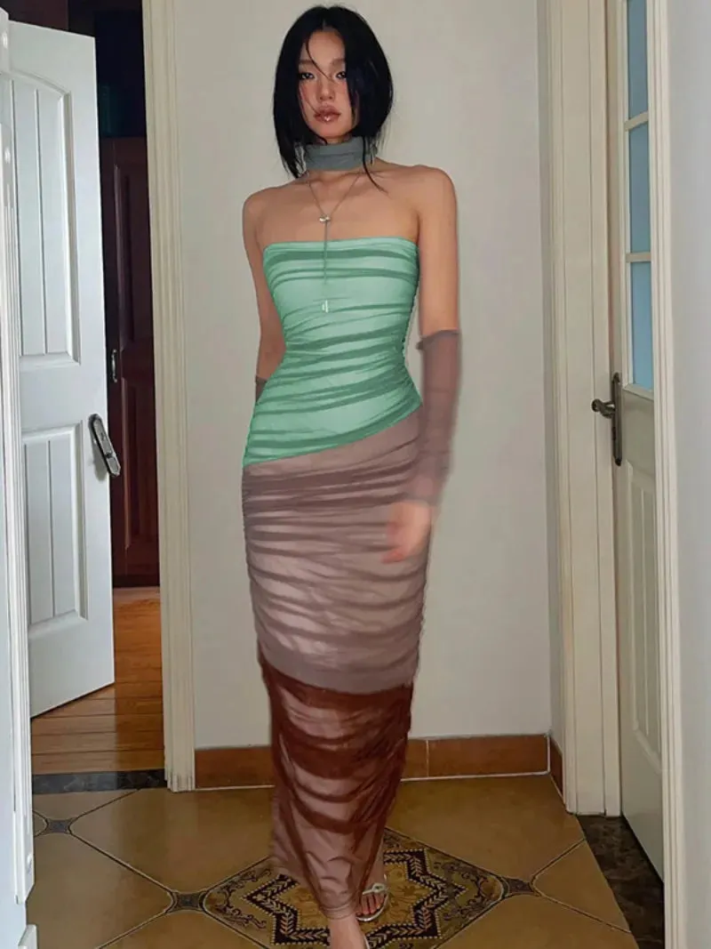 Girlary 2024 Autumn Fashion Sleeveless Bodycon Print Evening Dresses Women Elegant Strapless High Waist Backless Long Party Prom Dress