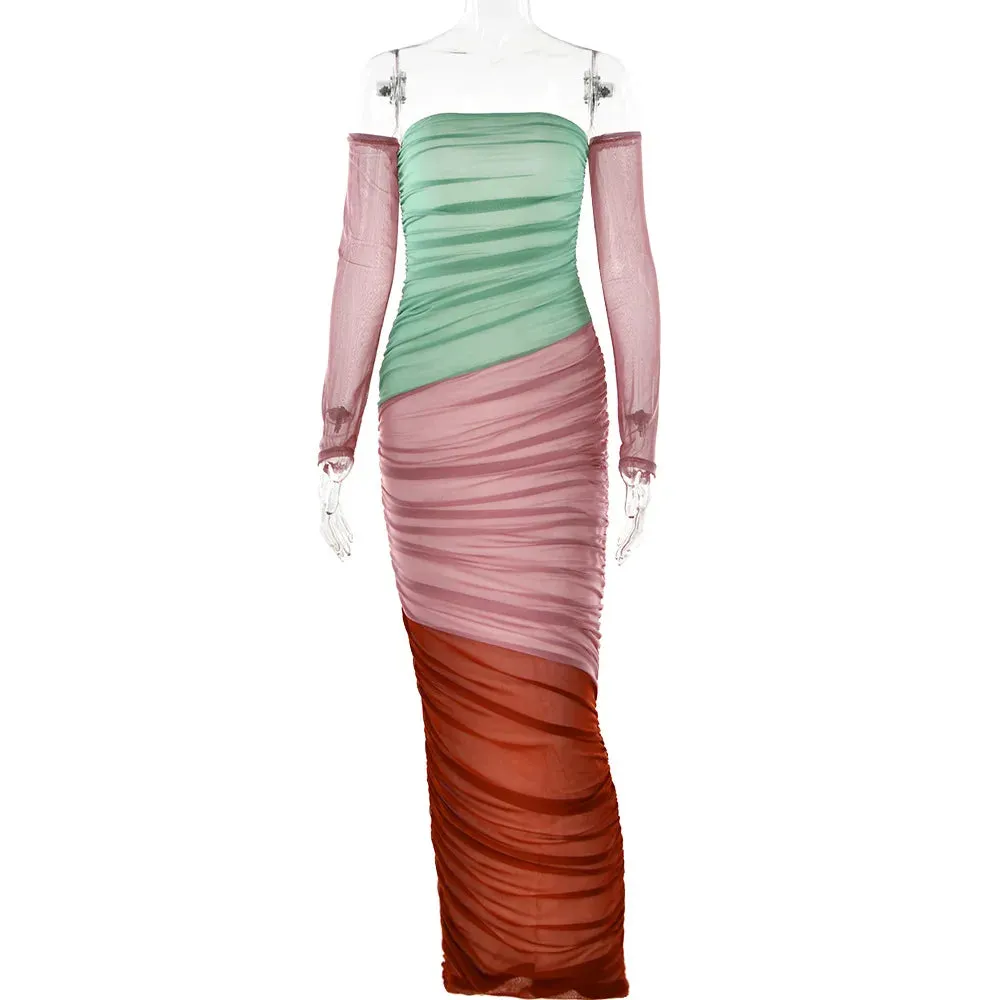Girlary 2024 Autumn Fashion Sleeveless Bodycon Print Evening Dresses Women Elegant Strapless High Waist Backless Long Party Prom Dress