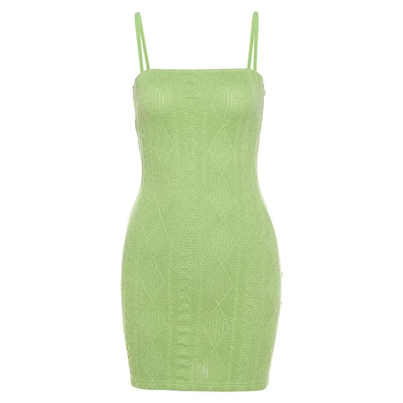 Girlary Missnight Summer Green Dress Knitted Straped Backless Slim Sexy Mini Bodycon Dress Party Club Streetwear Vintage