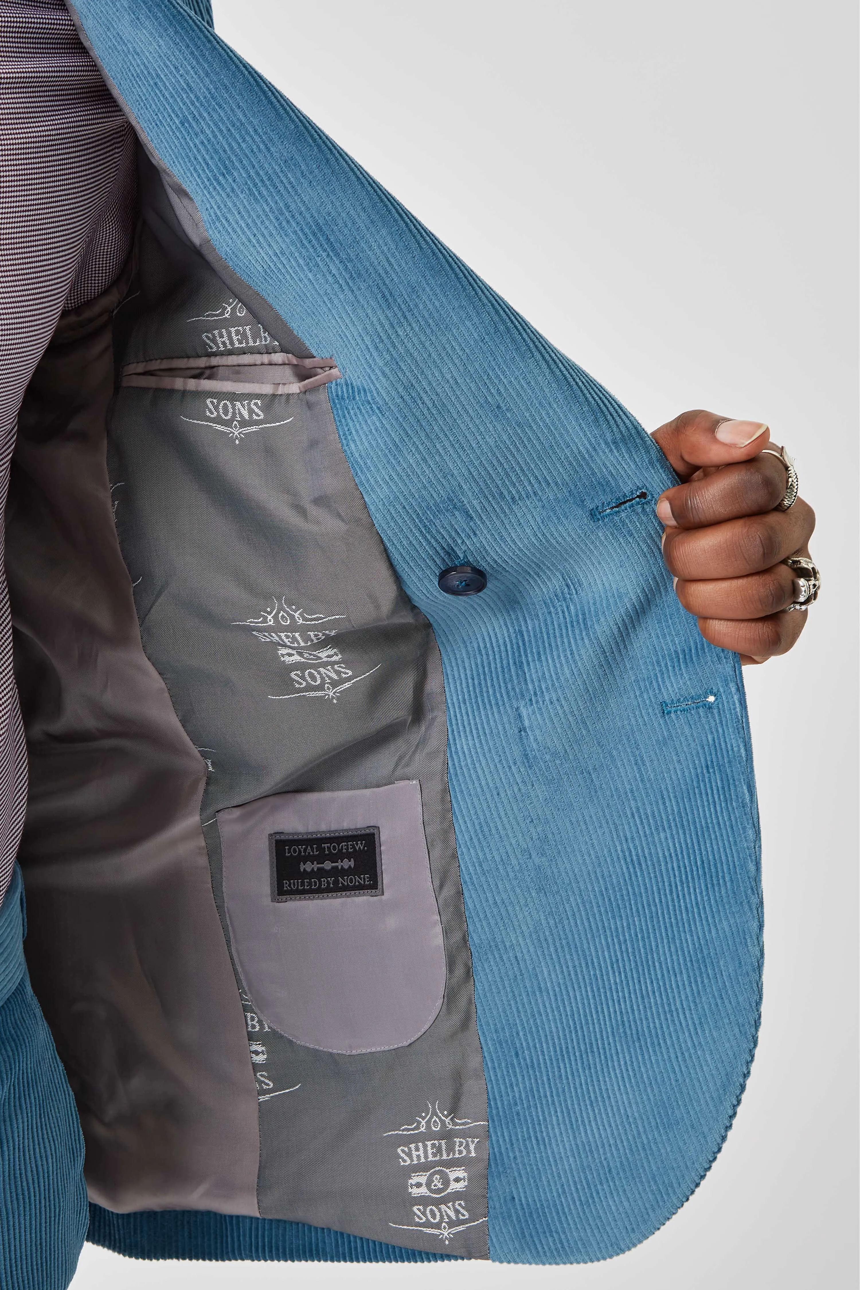 Harlesden Slim Fit Blue Corduroy Double Breasted Suit - ARCHIVE