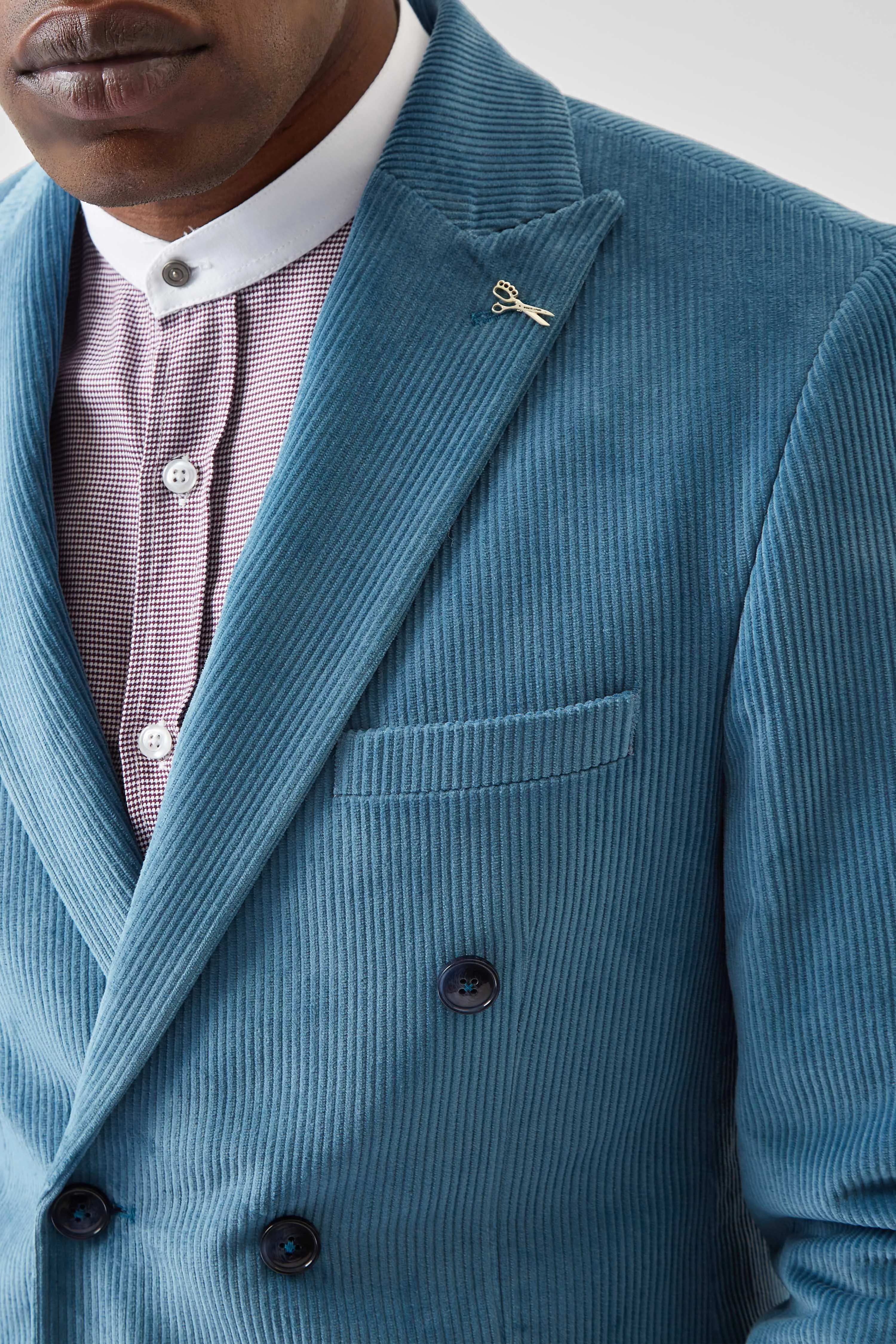 Harlesden Slim Fit Blue Corduroy Double Breasted Suit - ARCHIVE
