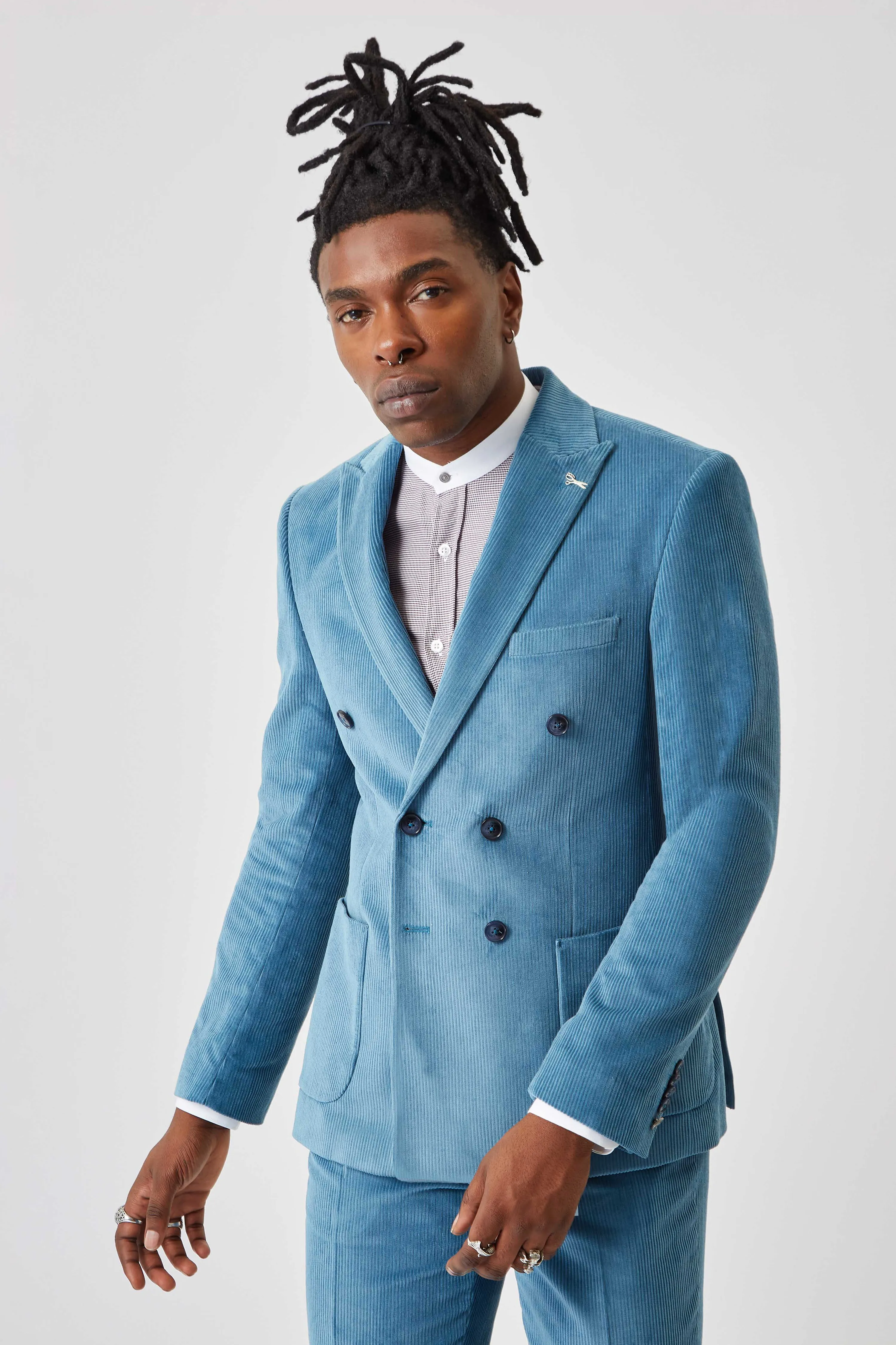 Harlesden Slim Fit Blue Corduroy Double Breasted Suit - ARCHIVE