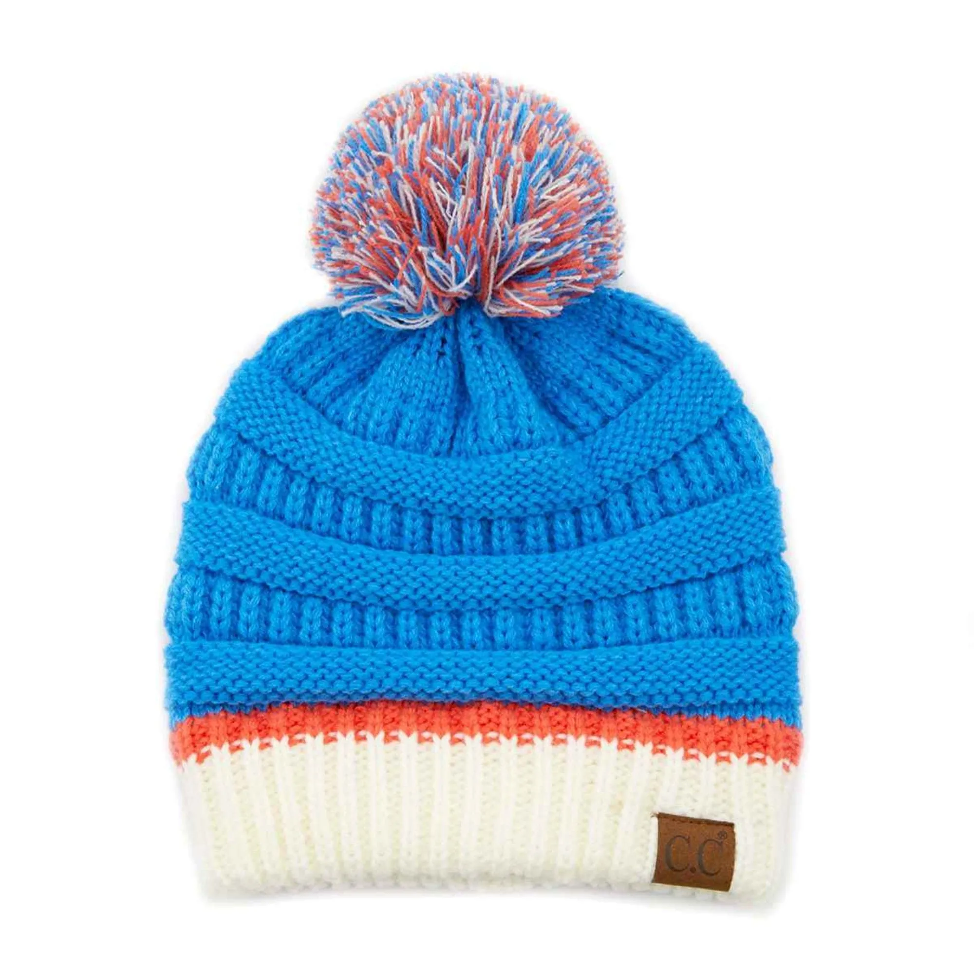 HAT1421/1429 Team Color Ribbed Pom Beanie